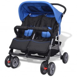 Sonata Бебешка количка за близнаци, стомана, синьо и черно - Детски превозни средства