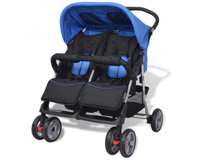 Sonata Бебешка количка за близнаци, стомана, синьо и черно -