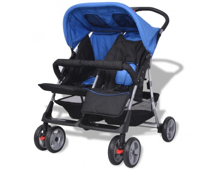 Sonata Бебешка количка за близнаци, стомана, синьо и черно -