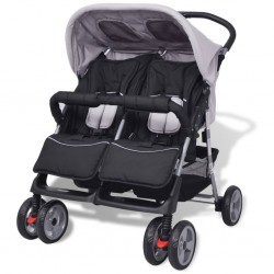 Sonata Бебешка количка за близнаци, стомана, сиво и черно - Детски превозни средства