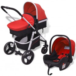 Sonata Бебешка количка, 3-в-1, алуминиева, червено и черно - Детски превозни средства
