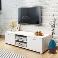 Sonata ТВ шкаф с гланцово покритие, бял, 140x40.3x34.7 cм - ТВ Шкафове