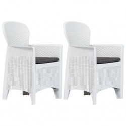 Sonata Градински столове, 2 бр, с възглавници, бели, пластмаса - Градински столове