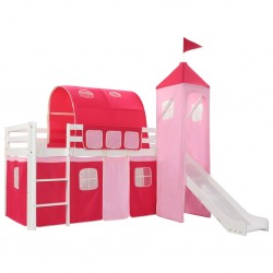 Sonata Високо детско легло с пързалка и стълба, бор, 97х208 см - Мебели за детска стая