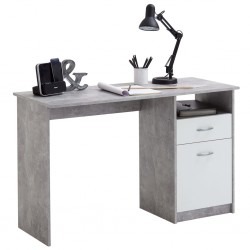 FMD Бюро с 1 чекмедже, 123x50x76,5 см, цвят бетон и бяло - Офис Бюра