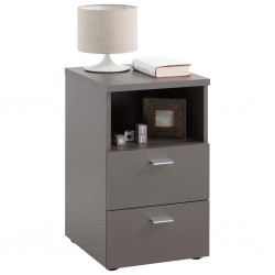 FMD Нощно шкафче с 2 чекмеджета и открит рафт, цвят сива лава - Нощни шкафчета