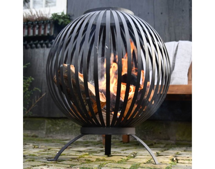 Esschert Design Кръгло огнище, ивици, черно, въглеродна стомана, FF400
