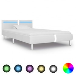 Sonata Рамка за легло с LED, бяла, изкуствена кожа, 90x200 cм - Легла