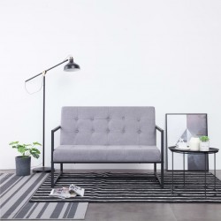 Sonata 2-местен диван с подлакътници, светлосив, стомана и плат - Мека мебел