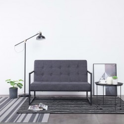 Sonata 2-местен диван с подлакътници, тъмносив, стомана и плат - Мека мебел