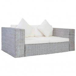 Sonata 2-местен диван с възглавници, сив, естествен ратан - Градински Дивани и Пейки