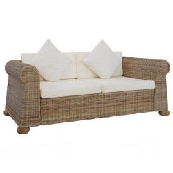 Sonata 2-местен диван с възглавници, естествен цвят, ратан - Градински Дивани и Пейки