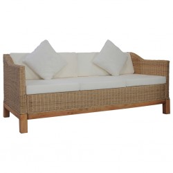 Sonata 3-местен диван с възглавници, естествен цвят, ратан - Двор и Градина