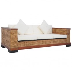Sonata 3-местен диван с възглавници, кафяв, естествен ратан - Двор и Градина