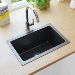 Sonata Ръчно изработена кухненска мивка с цедка, черна, инокс - Мивки и Смесители