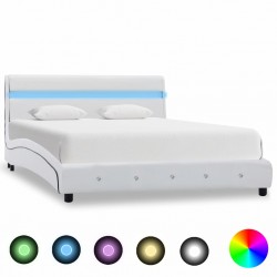 Sonata Рамка за легло с LED, бяла, изкуствена кожа, 160x200 cм - Легла