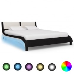 Sonata Рамка за легло с LED, черно и бяло, изкуствена кожа, 140x200 cм - Легла