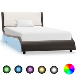 Sonata Рамка за легло с LED, сиво и бяло, изкуствена кожа, 90x200 cм - Легла