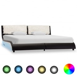 Sonata Рамка за легло с LED, черно и бяло, изкуствена кожа, 180x200 cм - Легла