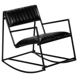 Sonata Люлеещ стол, черен, естествена кожа - Градински столове
