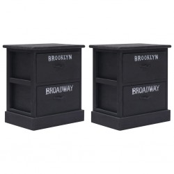 Sonata Нощни шкафчета, 2 бр, черни, 38x28x45 см, дърво от пауловния - Нощни шкафчета