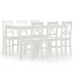Sonata Трапезен комплект, 7 части, борова дървесина, бял - Комплекти маси и столове