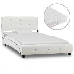 Sonata Легло с матрак, бяло, изкуствена кожа, 90x200 см - Легла