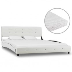 Sonata Легло с матрак, бяло, изкуствена кожа, 140x200 см - Легла