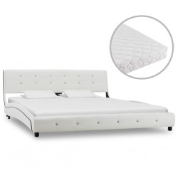 Sonata Легло с матрак, бяло, изкуствена кожа, 160x200 cм - Легла