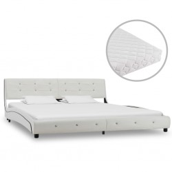 Sonata Легло с матрак, бяло, изкуствена кожа, 180x200 см - Легла