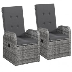 Sonata Накланящи градински столове с възглавници 2 бр полиратан сиви - Градински столове