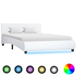 Sonata Рамка за легло с LED, бяла, изкуствена кожа, 140x200 cм - Легла