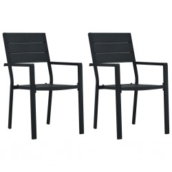 Sonata Градински столове, 2 бр, черни, HDPE, имитация на дърво - Градински столове