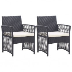 Sonata Градински кресла с възглавници, 2 бр, черен полиратан - Градински столове