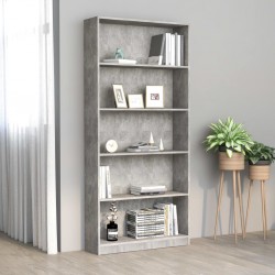 Sonata 5-етажна библиотека, бетонно сива, 80x24x175 см, ПДЧ - Етажерки