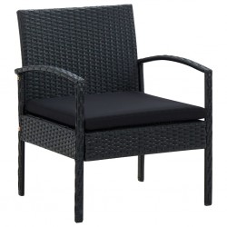 Sonata Градински стол с възглавница, полиратан, черен - Градински столове