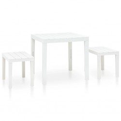 Sonata Градинска маса с 2 пейки, пластмаса, бяла - Градински комплекти
