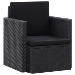 Sonata Градински стол с възглавници, полиратан, черен - Градински столове