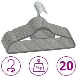 Sonata 20 бр Комплект закачалки за дрехи антиплъзгащи сиво кадифе - Закачалки