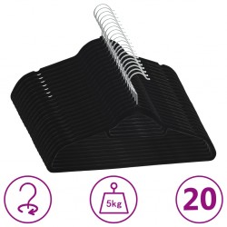 Sonata 20 бр Комплект закачалки за дрехи антиплъзгащи черно кадифе - Закачалки