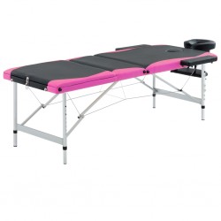 Sonata Сгъваема масажна кушетка, 3 зони, алуминий, черно и розово - Обзавеждане на Бизнес обекти