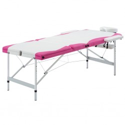 Sonata Сгъваема масажна кушетка, 3 зони, алуминий, бяло и розово - Обзавеждане на Бизнес обекти