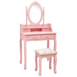 Sonata Комплект тоалетка с табуретка, розов, 75x69x140 см, пауловния - Тоалетки
