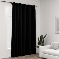 Sonata Затъмняваща завеса с куки, имитираща лен, черна, 290x245 см - Завеси, Пердета и Кoрнизи