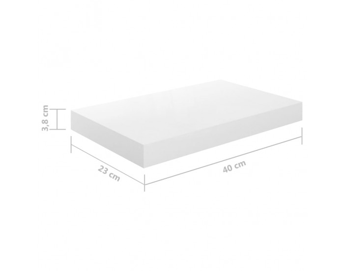 Sonata Окачен стенен рафт, бял гланц, 40x23x3,8 см, МДФ