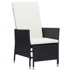 Sonata Накланящ се градински стол с възглавници, полиратан, черен - Градински столове