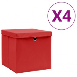 Sonata Кутии за съхранение с капаци 4 бр 28x28x28 см червени - Продукти за съхранение