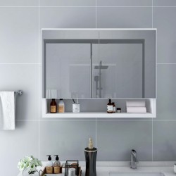 Sonata LED шкаф с огледало за баня, бял, 80x15x60 см, МДФ - Шкафове за Баня