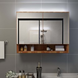 Sonata LED шкаф с огледало за баня, дъб, 80x15x60 см, МДФ - Шкафове за Баня