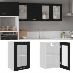 Sonata Висящ стъклен шкаф, черен, 40x31x60 см, ПДЧ - Кухненски шкафове